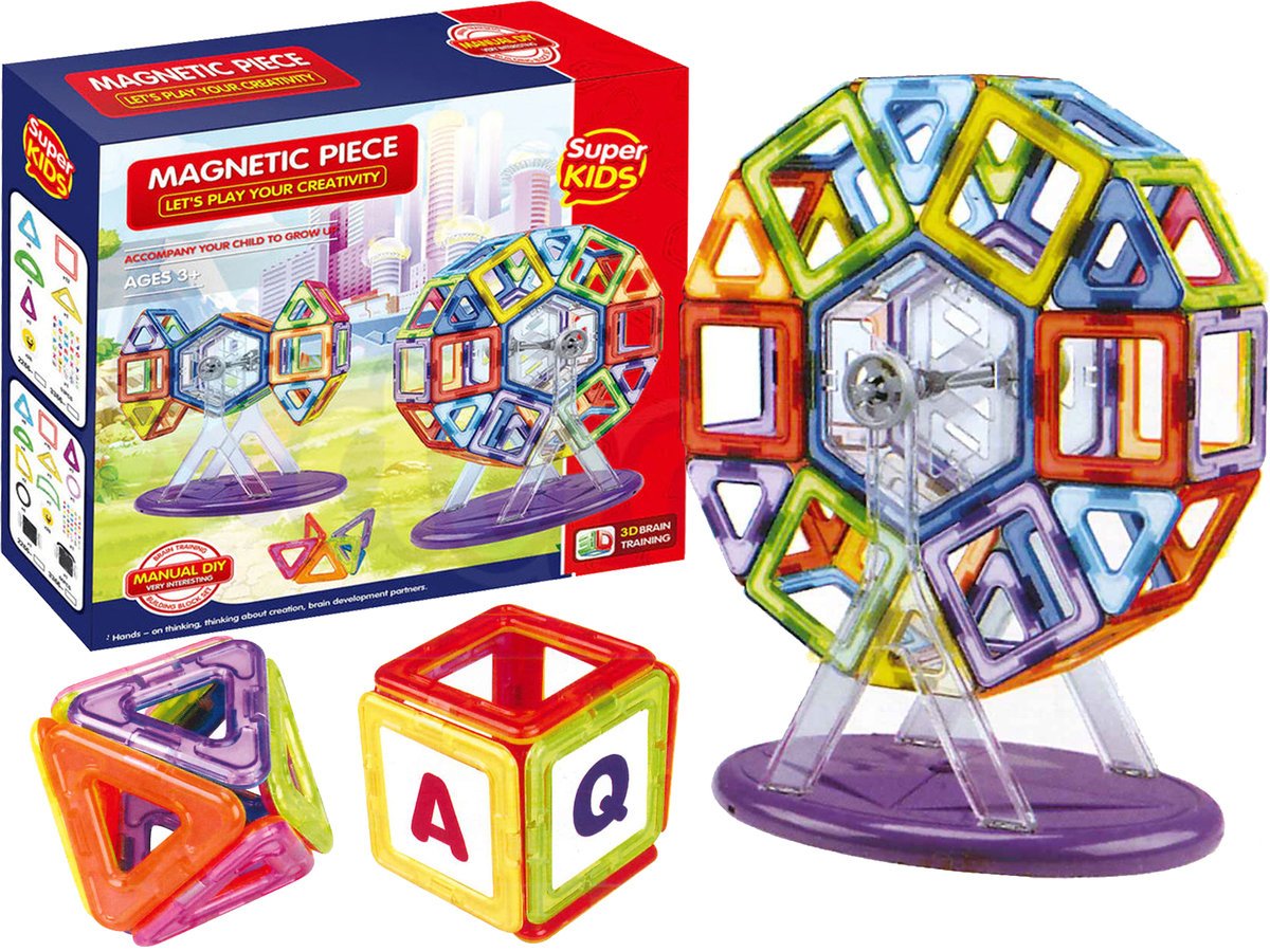 KLOCKI MAGNETYCZNE DUŻE Konstrukcyjne EDUKACYJNE 73 Elementy Zestaw koło