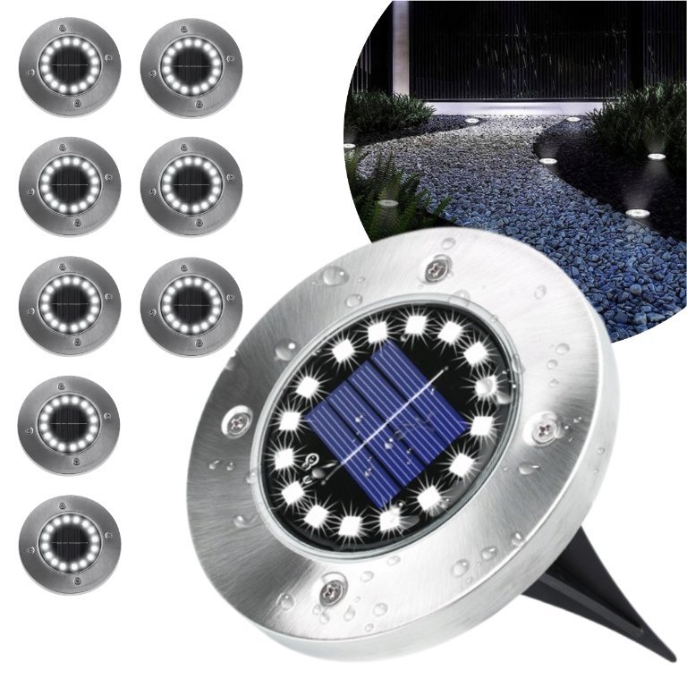 8x Lampka Solarna Ogrodowa Wbijana 16 LED, Gruntowa Lampa Najazdowa Wodoodporna BLIXTAR