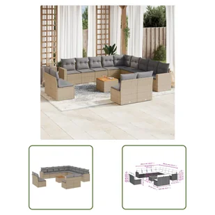 The Living Store 14-cz. zestaw mebli ogrodowych z poduszkami - beżowy - polirattan - Sofa Ogrodowa - Sofy ogrodowe - miniaturka - grafika 1