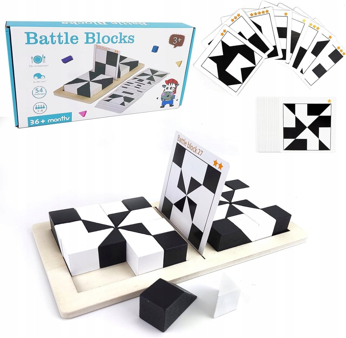DREWNIANE KLOCKI PUZZLE CZARNO-BIAŁE ŁAMIGŁÓWKI ZABAWKA EDUKACYJNA DZIECI