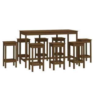 Lumarko 9-cz. zestaw mebli barowych, miodowy brąz, lite drewno sosnowe - Stoły z krzesłami - miniaturka - grafika 3