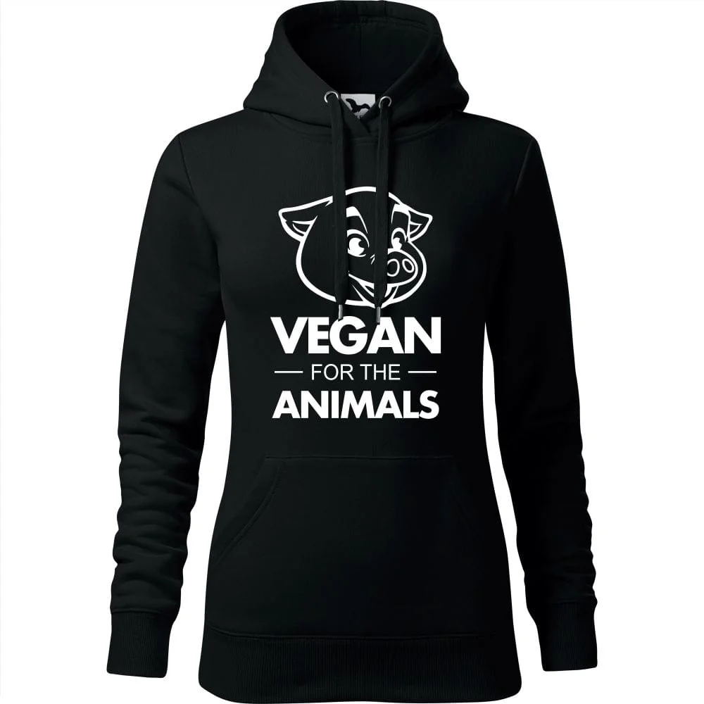 Damska Bluza Z Kapturem - Vegan For The Animals Czarny Xl
