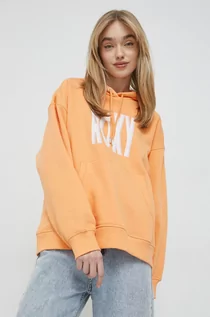 Bluzy damskie - Roxy bluza damska kolor pomarańczowy z kapturem z nadrukiem - grafika 1