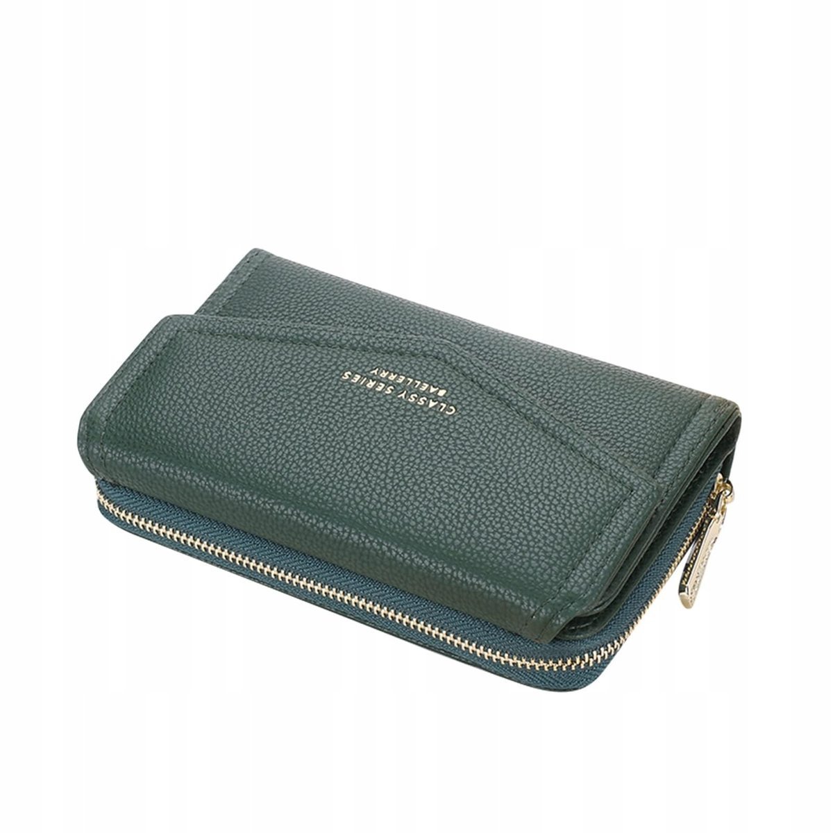 SUNAVY Portfel Damski Średni Skórzany Zielony 10 Przegródek