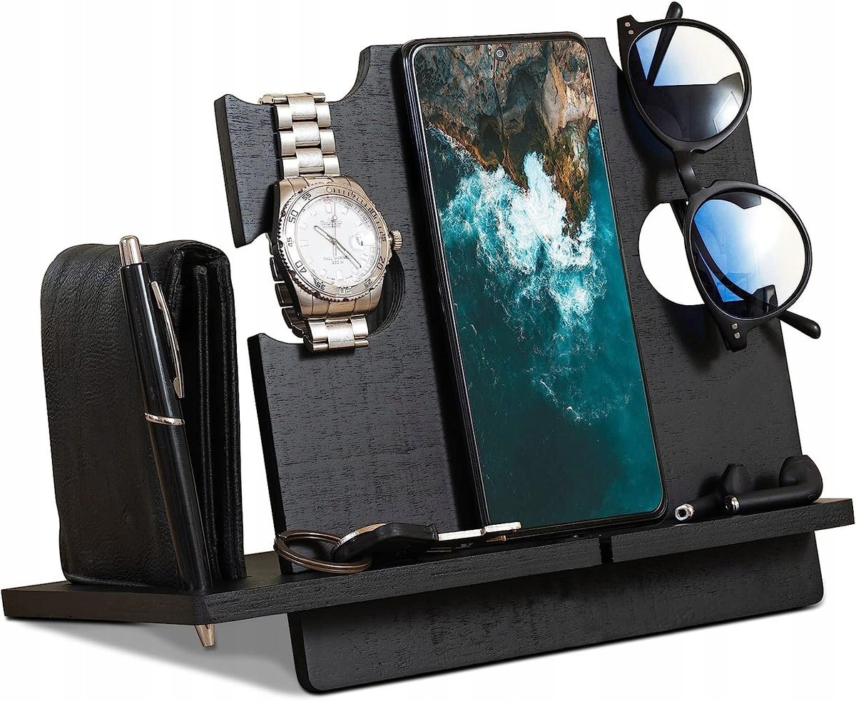 ORGANIZER NA BIURKO DREWNIANY STACJA DOKUJĄCA NA AKCESORIA DLA MĘŻCZYZN