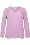 Bluzki damskie - Kaffe Curve Plus Size Damska bluzka z długim rękawem V-Neck Regular Fit Rounded Hem, Lupine, 48/du?y rozmiar - miniaturka - grafika 1