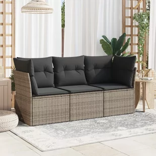 vidaXL 3-częściowa sofa do ogrodu, z poduszkami, szara, polirattanowa - Meble ogrodowe - miniaturka - grafika 1