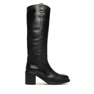 Kozaki damskie - Kozaki Tommy Hilfiger Riding Lthr Long Boot Block Heel FW0FW08777 Czarny - miniaturka - grafika 1