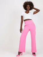Spodnie damskie - Spodnie z materiału różowy elegancki wide leg nogawka szeroka guziki suwak - miniaturka - grafika 1