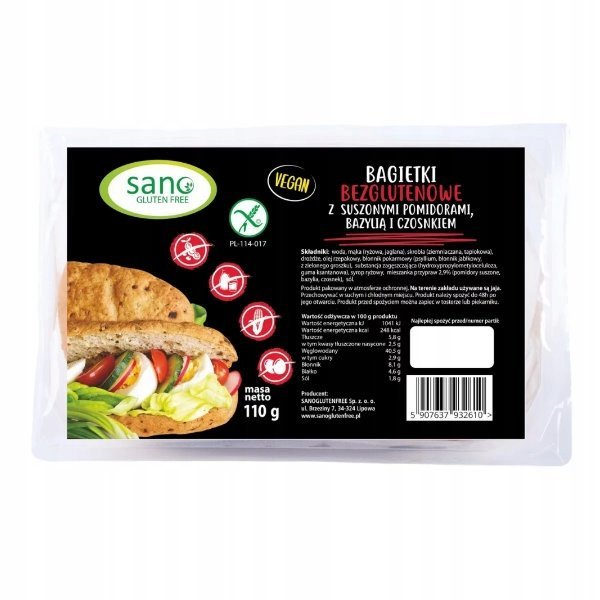 Bezglutenowe Bagietki z suszonymi pomidorami, bazylią i czosnkiem (2x55g) 1