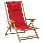 Fotele i krzesła ogrodowe - vidaXL Fotel rozkładany czerwony bambus i tkanina 313026 - miniaturka - grafika 1