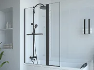 Parawany nawannowe - VENTE-UNIQUE Parawan nawannowy z wieszakiem na ręczniki i obrotowym powrotem w kolorze czarnym matowym - (70 + 30) x 140 cm - PRIMAEL - miniaturka - grafika 1