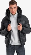 Kurtki męskie - Kurtka męska Ombre Męska ciepła kurtka puffer ze ściągaczami czarna V1 OM-JAHP-0207 XL - miniaturka - grafika 1