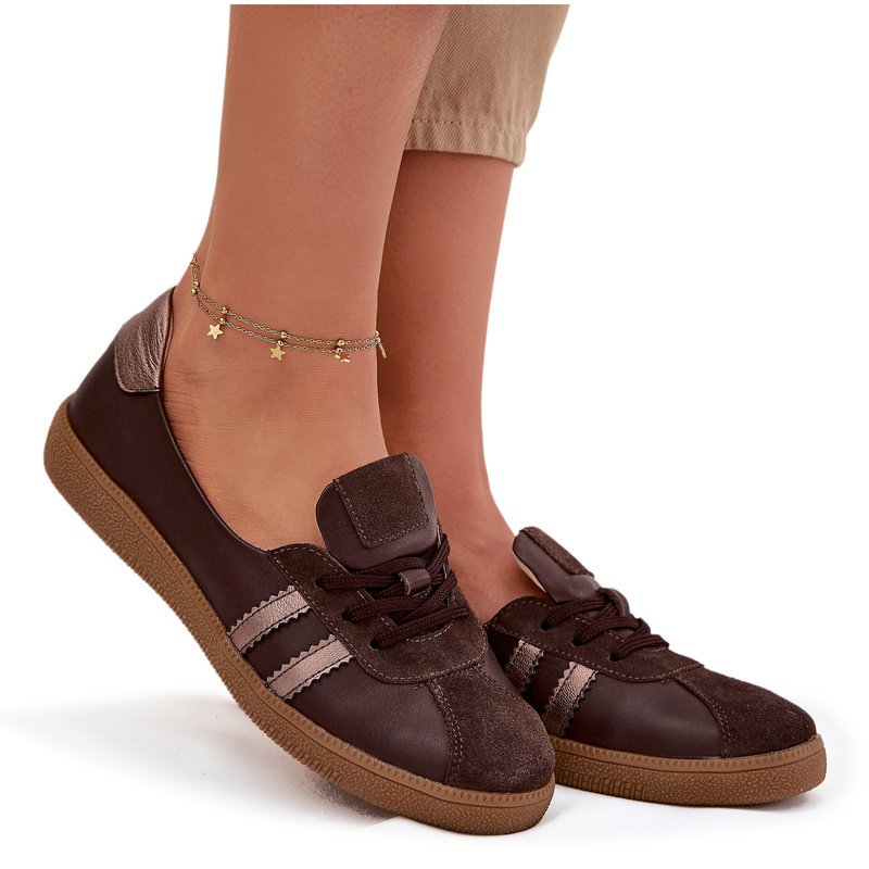 Skórzane Zamszowe Półbuty Damskie Typu Barefoot Zazoo N1341 Czekoladowe-40