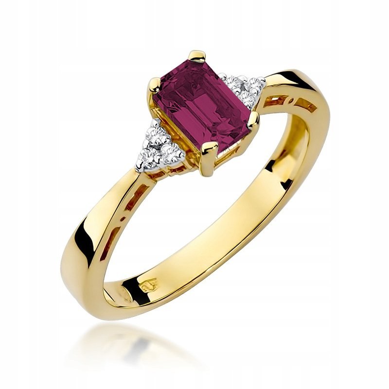 Złoty pierścionek zaręczynowy 585 RUBIN 0,80ct brylanty
