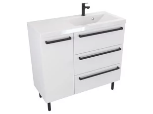 Szafka Stojąca Z Umywalką ATH 90 cm D Prawa - Biały Mat - Uchwyty Czarne Matowe - Szafki łazienkowe - miniaturka - grafika 1