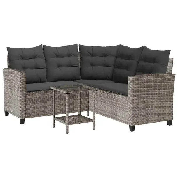 Zestaw mebli ogrodowych z rattanu PE, sofa narożna i stolik, szary, 146x14