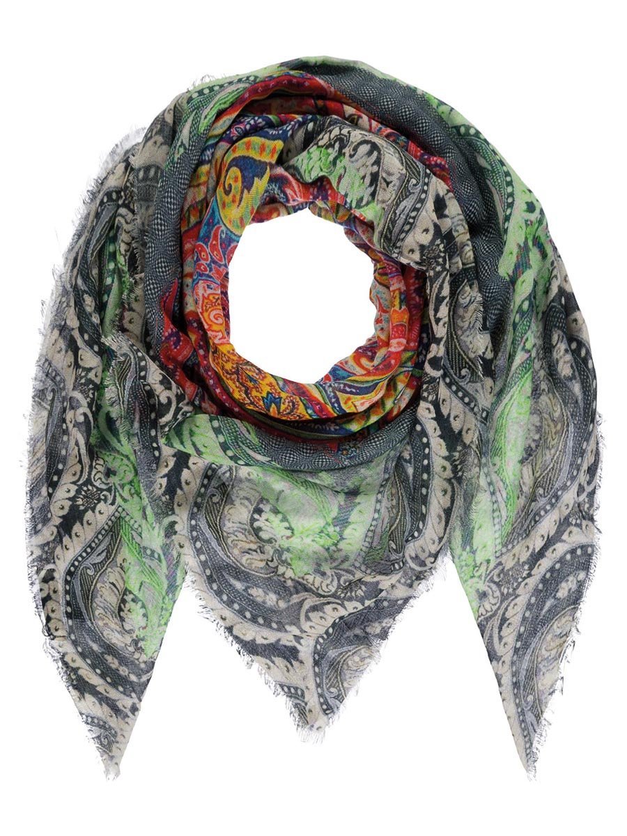 Damski szalik z cyfrowym nadrukiem zielony Passigatti