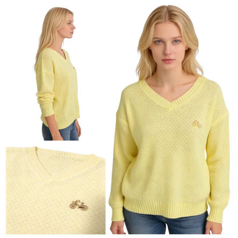 Sweter damski żółty z dekoltem w serek ciepły ONE SIZE Captain Mike