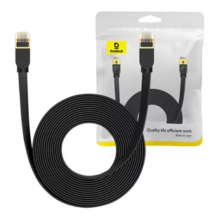 Płaski kabel sieciowy Baseus Ethernet RJ45, Gigabit, Cat.7, 8 m (czarny) - Kable miedziane - miniaturka - grafika 1