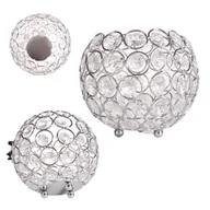 Świeczniki - ŚWIECZNIK AŻUROWY Z KRYSZTAŁKAMI KULA LAMPION GLAMOUR NA ŚWIECZKĘ SREBRNY 12cm - miniaturka - grafika 1