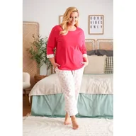 Piżamy damskie - Doctor nap malinowa piżama plus size ze spodniami w kwiatuszki, rozmiar: 3xl-l - miniaturka - grafika 1