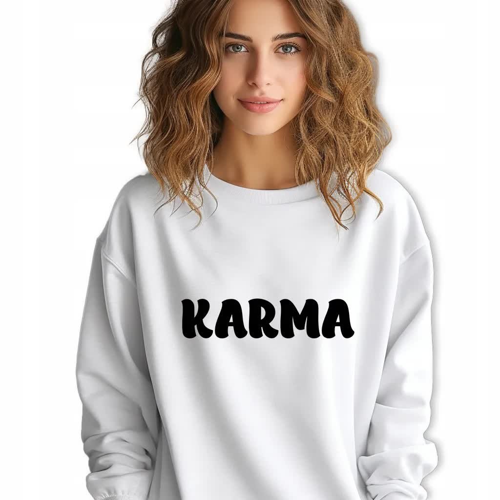 Biała Bluza Damska Dresowa KARMA Stylowa Modna Wzory Rozmiar M