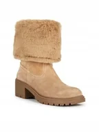 Botki damskie - GEOX BOTKI SKÓRZANE ZA KOSTKĘ OCIEPLANE BEŻOWE 38 J0A - miniaturka - grafika 1