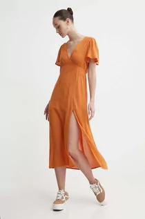 Sukienki - Billabong sukienka kolor pomarańczowy midi prosta EBJWD00134 - grafika 1