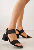 Sandały damskie - Czarne Sandały na Kwadratowym Słupku z Imitacji Zamszu Claudie - Renee - miniaturka - grafika 1