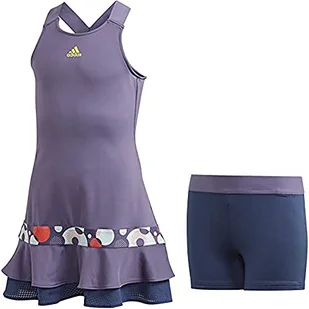 adidas dziewczęca sukienka z falbanką G Tech Purple/Shock Yellow 910Y - Sukienki - miniaturka - grafika 1