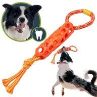 Zabawki dla psów - SZARPAK dla psa z gumową siatką 40 cm, Zabawka DO APORTOWANIA, PRZECIĄGANIA, Bawełniany sznurek - miniaturka - grafika 1