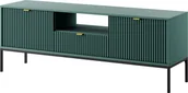 Szafki RTV - BETTSO Ryflowana szafka RTV Stolik TV Złote uchwyty dwudrzwiowa z szufladą NOVA 154 cm Zielony na czarnej nodze - miniaturka - grafika 1