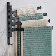 Wieszaki łazienkowe - Wieszak ścienny na ręczniki, wieszak na ręczniki z 4 obrotowymi drążkami 180°, samoprzylepny, do łazienki i kuchni, czarny - miniaturka - grafika 1