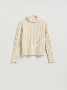 Reserved - Sweter z warkoczowym splotem - kremowy - Swetry damskie - miniaturka - grafika 1