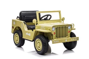 Auto Jeep Wojskowy 4 Silniki 12V Ekoskóra Piankowe Koła Pilot Khaki - Pojazdy elektryczne dla dzieci - miniaturka - grafika 1