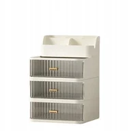 Pudełka i szkatułki - Szkatułka Organizer Szafka Kosmetyki Pędzle 3 Szuflady Toaletka Kremowa F34 - miniaturka - grafika 1