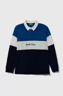 Bluzki dla chłopców - United Colors of Benetton longsleeve bawełniany dziecięcy kolor niebieski z aplikacją - miniaturka - grafika 1