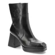 Botki damskie - Czarne Botki Carinii Eleganckie Skórzane Buty Na Obcasie - miniaturka - grafika 1
