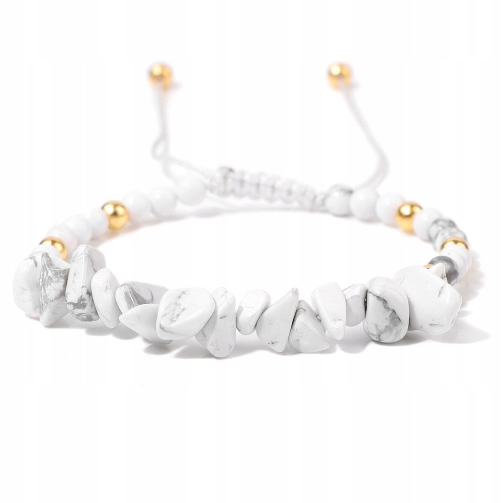 Bransoletka Pleciona Kamień Naturalny Biały Turkus Korale 5-8 mm Regulacja