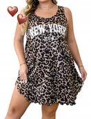 Bluzki damskie - tunika sukienka panterka napis modna cienka lekka na upały 58 69 9xl - miniaturka - grafika 1