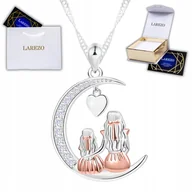 Naszyjniki - Srebrny Naszyjnik Matka z Dzieckiem Córką Księżyc Cyrkonie Serce SREBRO 925 - miniaturka - grafika 1
