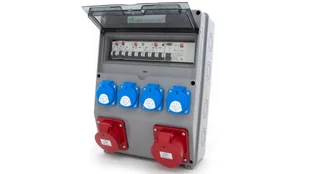 Rozdzielnica budowlana 32A/5 + 16A/5 + 4*GS 230V + zabezpieczenia + różnicówka, obudowa naścienna, okienko 12M, 12NO42C11C11CF - Rozdzielnie elektryczne - miniaturka - grafika 1