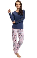 Piżamy damskie - Luna bawełniana piżama damska granatowa z rękawami z koronką 615, Kolor granatowy-wzór, Rozmiar L, Luna - Primodo.com - miniaturka - grafika 1