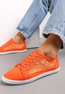 Trampki damskie - Pomarańczowe Tenisówki z Ażurowymi Wstawkami Po Bokach Salessa - miniaturka - grafika 1