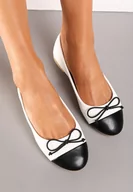 Baleriny - Białe Balerinki z Ozdobną Kokardką i Kontrastowym Noskiem Sanahia - miniaturka - grafika 1