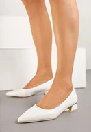 Czółenka - Białe Czółenka Vices na Obcasie ze Skórzaną Wkładką Asvanis - miniaturka - grafika 1