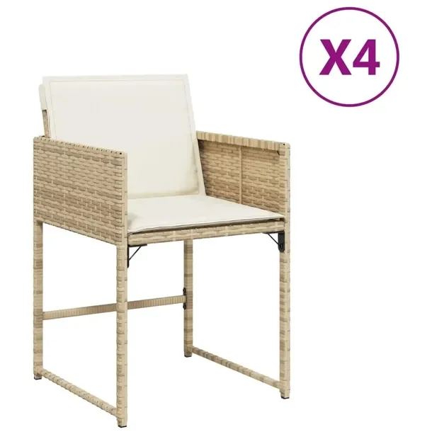 Beżowe krzesła ogrodowe z poduszkami 50,5 x 54 x 79 cm, rattan PE