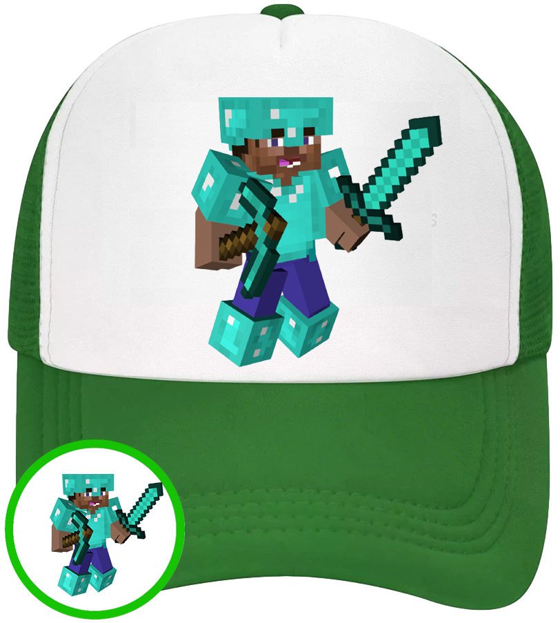 CZAPKA Z DASZKIEM MINECRAFT DLA DZIECI SIATKA ZIELONA BEJSBOLÓWKA