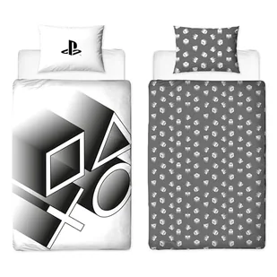 Character World PlayStation oficjalny zestaw poszewek na kołdrę rozciągliwy design gamingowy dwustronny dwustronny komplet pościeli z pasującą poszewką na poduszkę pojedynczą czarno-biały zestaw - Kołdry i poduszki dla dzieci - miniaturka - grafika 1